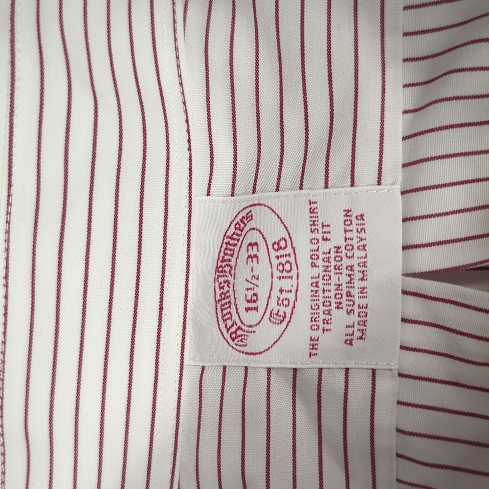 Brooks Brothers Traditional Fit Red White Long Sleeve Button-down Mens Neck 16 - Picture 3 of 4